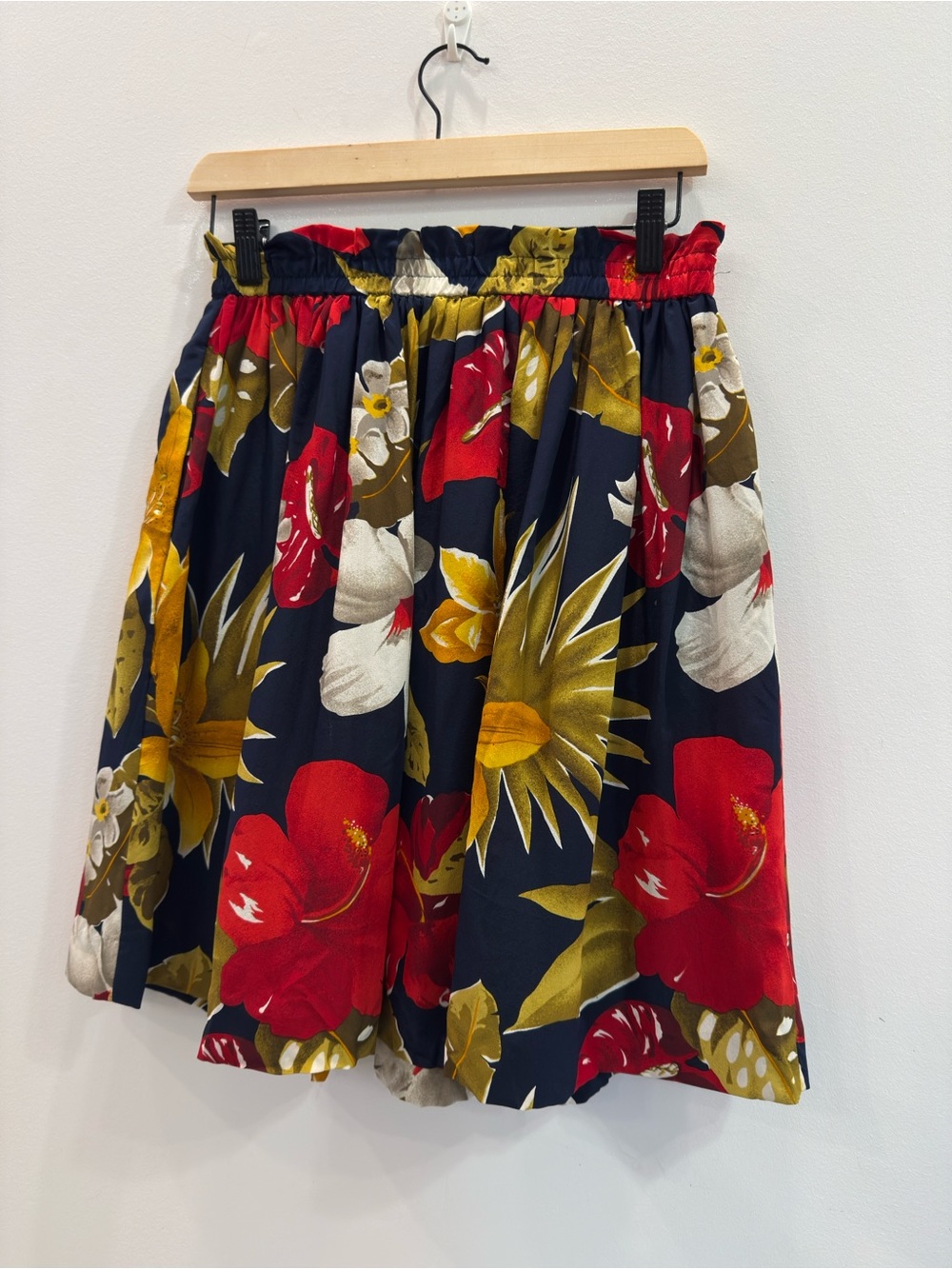 Jones New York Navy Floral Circle Skirt with Red & Gold Motif